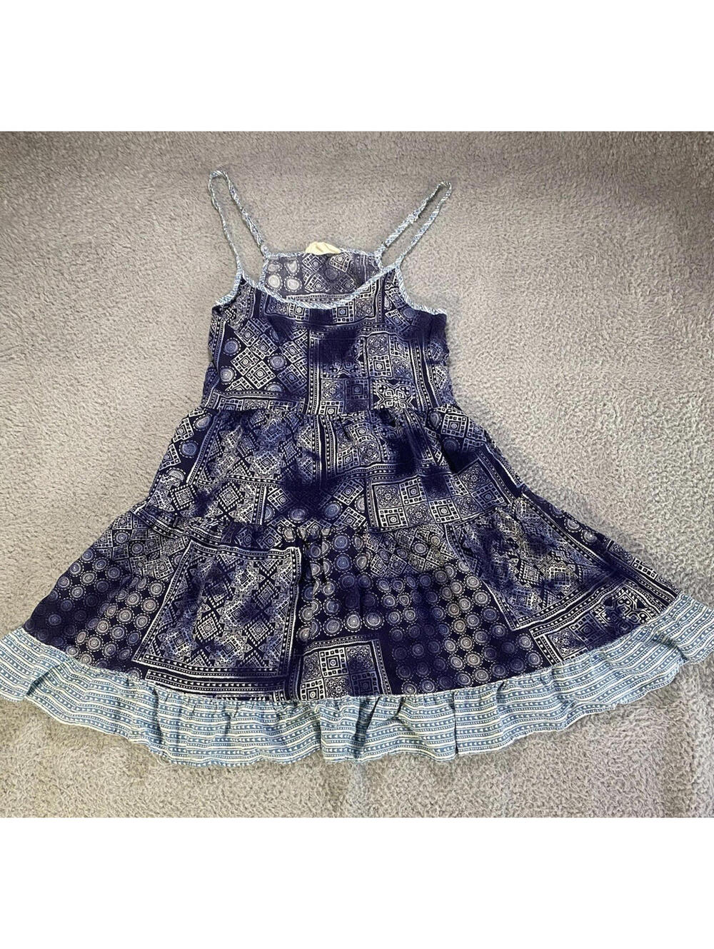 Sun Dress Women Medium Blue Mandala Patchwork Print Bandana